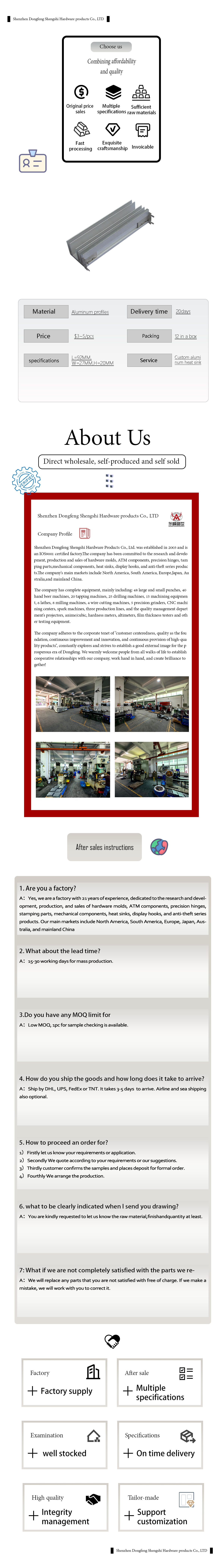 Profil d'aluminium personnalisé boîtier d'extrusion Profil d'aluminium évier à chaleur