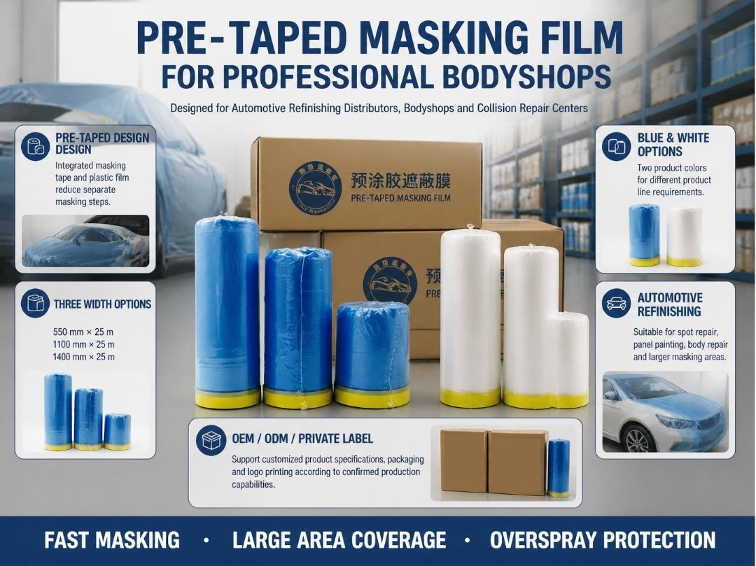 Pre-Taped Masking Film Automotive Car Refinishing Paint Overspray Protection for Body Panels