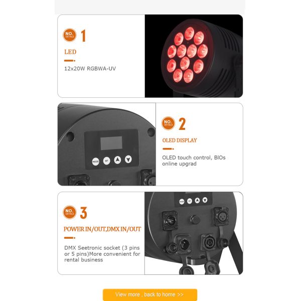 Aluminum Alloy RGBWA UV LED Flat Par 12x20W Lighting DJ Par Cans Dmx 512 Light Wash Stage Lighting for Church