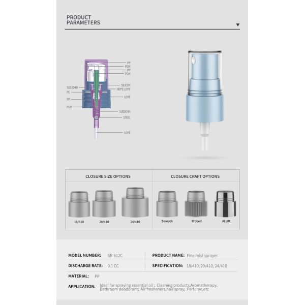 Wholesale 18/410 20/410 24/410 Customized Capacity Plastic Pump Bottle Perfume Alcohol Bottle Pet Plastic Fine Mist Spray