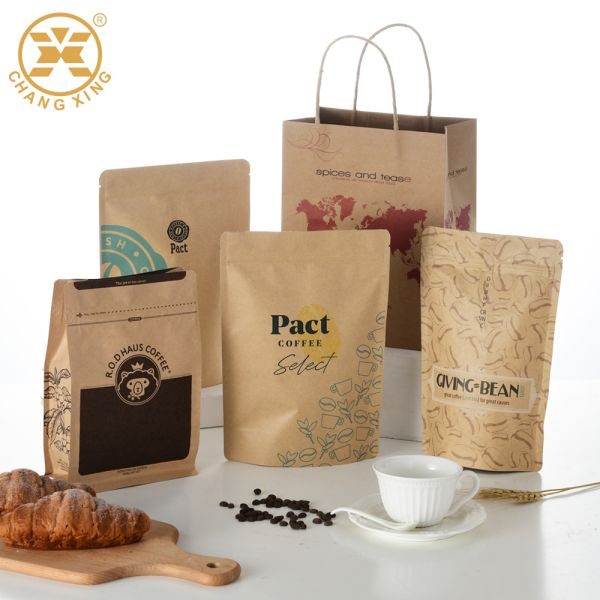 OEM design Free sample Zip-lock resealable Stand up Doy pack kraft coffee bags with valve