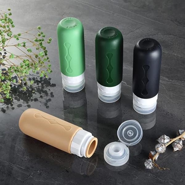 Ensemble de flacons de voyage en silicone vides pour articles de toilette, cylindriques, verts, rechargeables, 90 ml