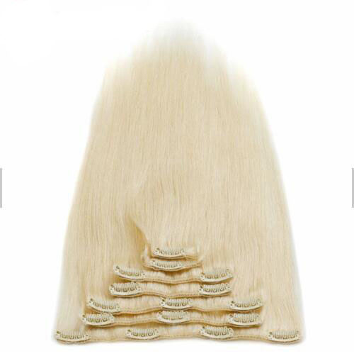 Белокурый зажим в расширениях волос, зажим девственницы человеческих волос расширений 100 волос внутри