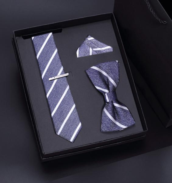 Custom Fashion High Quality Mens Red Necktie Tie Gift Set Hanky With Bowtie Clip Set