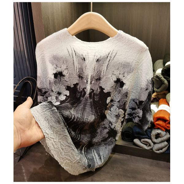 Niche Design Sense Heavy Industry Summer Women's New Neck Bat Sleeve T-shirt Ink Printed Jersey Short Casual Bat Wing Sleeves