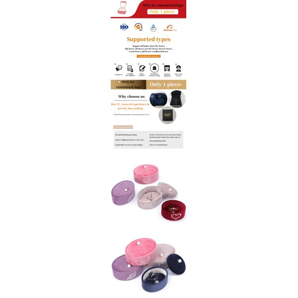 Mini Oval custom velvet ring box , Ring Storage Box With Pearl Ornament