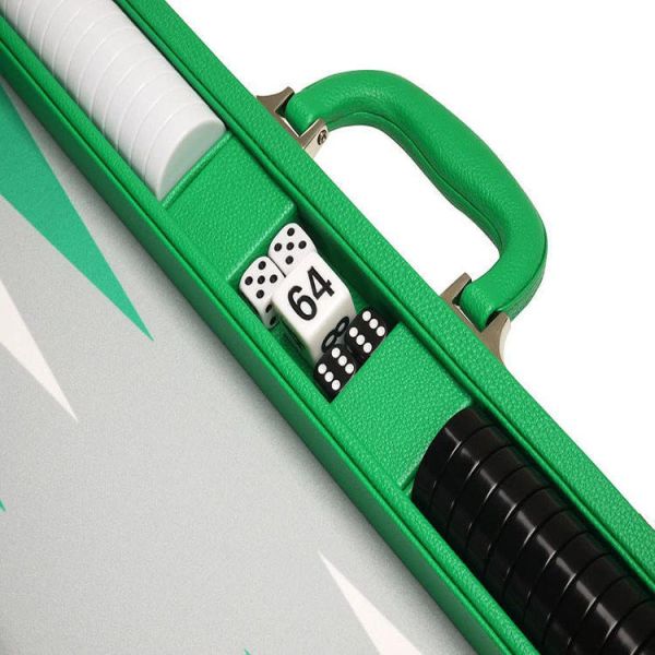 Handmade Green Leather Travel Backgammon Set Box Portable Custom Color