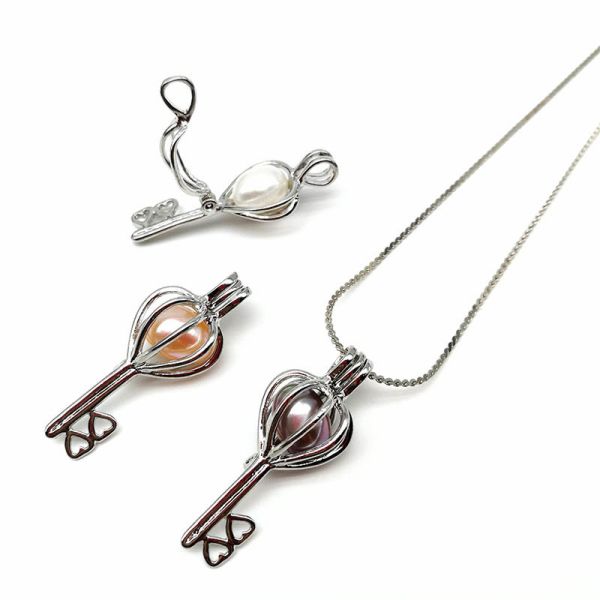 Fashion Real Freshwater Pearl Beads Key Locket Cage Pendant for Necklace Jewelry
