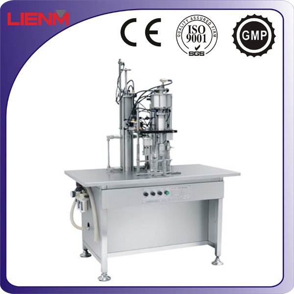 Aerosol filling, sealing, inflating machine, semi automatic, 3 in 1