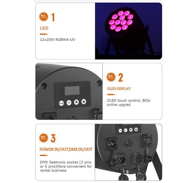 12x20W LED Par Light IP65 Waterproof RGBWA-UV 6IN1 DMX512 Stage Lighting