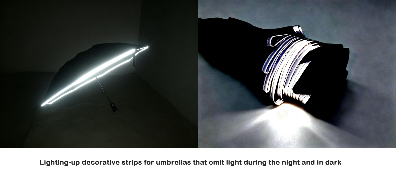 Automatic Folding Umbrella with Built-in LED Flashlight Night Reflective Strips and Aluminum Fiberglass Frame