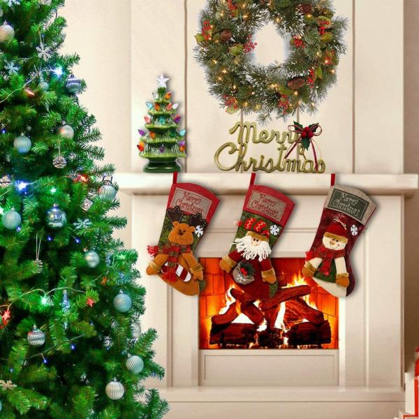 3PCS 18 Christmas Stocking Classic Large Stockings Santa, Snowman, Reindeer Xmas Character for Family Holiday Christmas