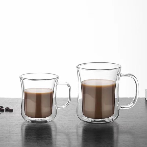 Borosilicate Glass Double Walled Coffee Mug Heat Resistant Glass Coffee Cup With Handle