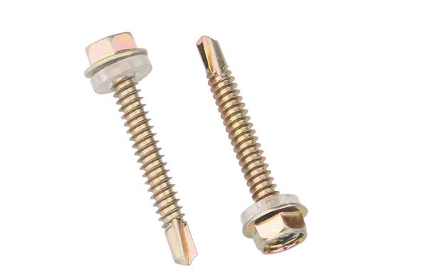 DIN7504K Yellow Chromated Steel Hexagon Flange Head Self Drilling Screws With EPDM Washer