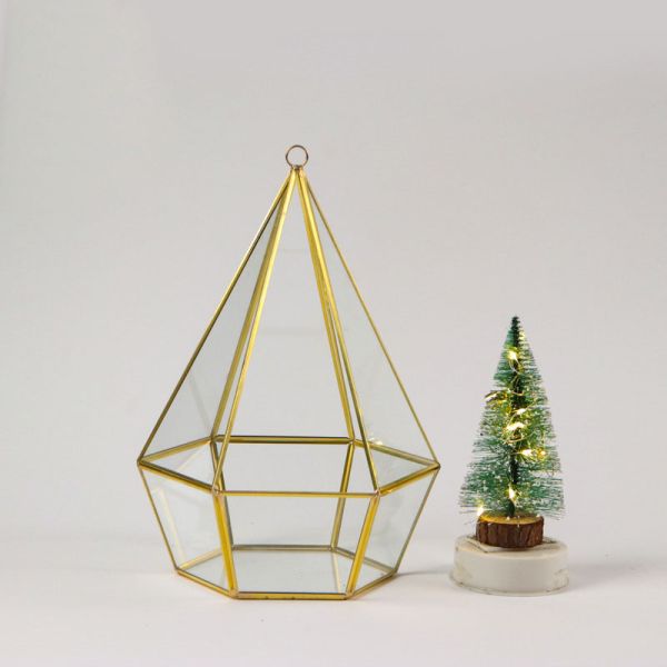 Diamond shape copper glass artifact Christmas tree cover box gold hexagonal geometric greenhouse ornaments pendant