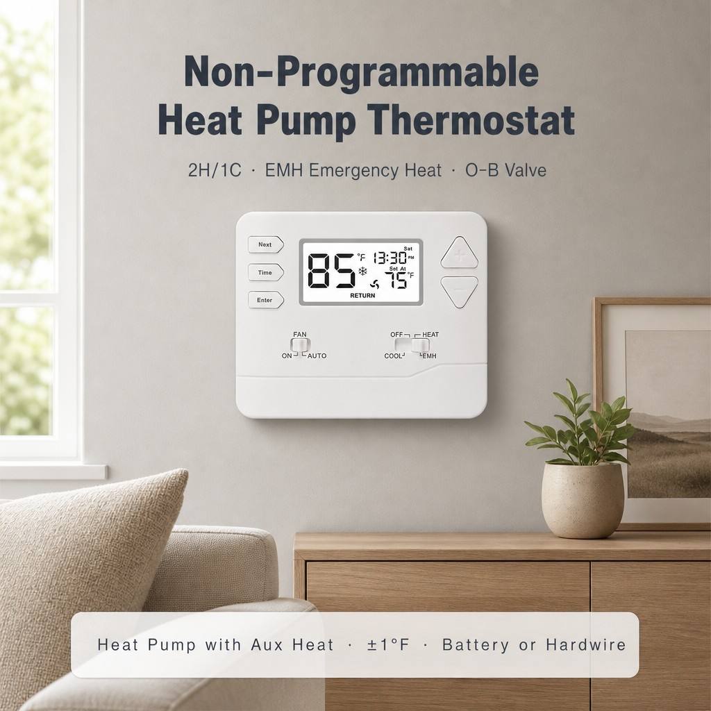 Riseem ±1°C Accuracy Heat Pump 7 Day Thermostat for Wall or Junction Box Mounting Means and Conventional or Heat Pump Applications