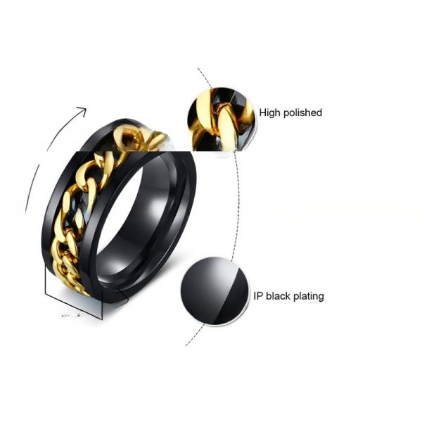 Decompression Stainless Steel Spin Ring Gold Silver Rose Gold Blue Chain Inlay For Men