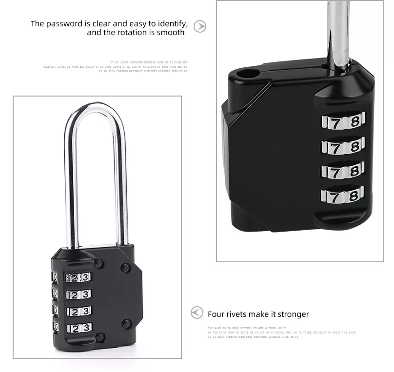 Locks Manufacturer 4 Digit Code Longe Shackle Zinc Alloy Lock Keyless Antitheft Password Combination Padlock
