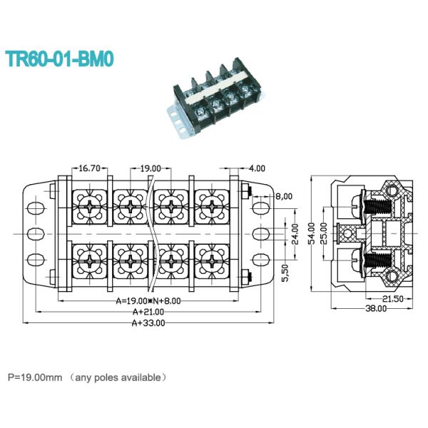 Тангаж 19.00mm стержня винта Маунта панели ПК M5 блок рельса гама 60 Amp терминальный