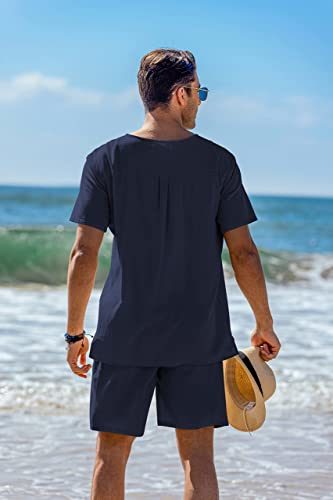 Customised Logo Casual Beach Shorts 2 Pieces Men Henley Shirt