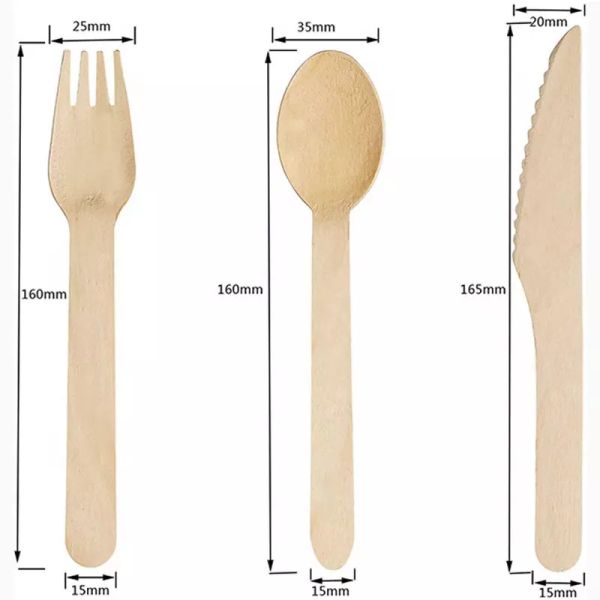 160 mm 100% biodegradable disposable natural wooden knife fork spoon napkin pepper with salt set for home and kitchen
