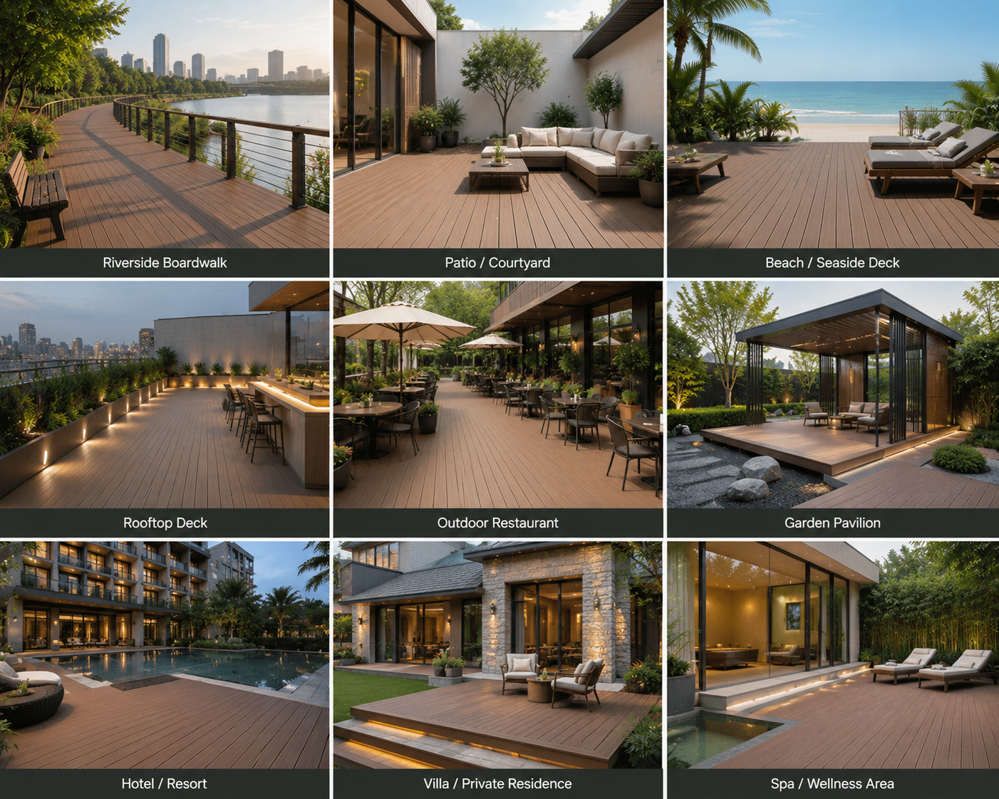 Rooftop WPC Decking Waterproof Double Sided Groove Outdoor Flooring Formaldehyde Free