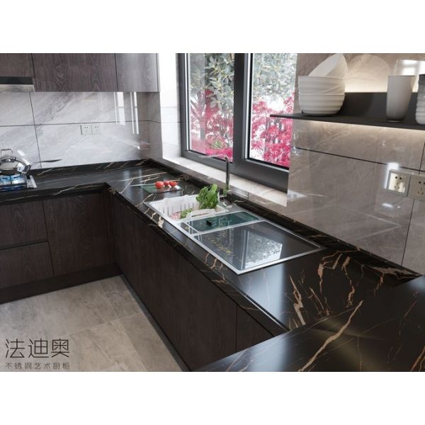 Luxe Espresso Wood Grain Stainless Steel Cabinets For Timeless Kitchen Elegance