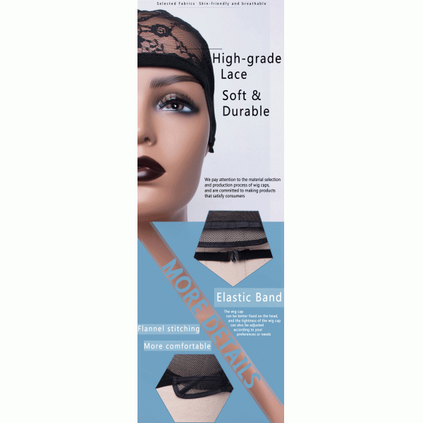 Antibacterial Black Glueless Wig Cap Hair Weaving Cap Washable