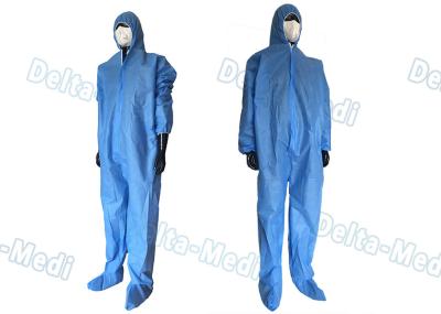Safe Disposable Coverall Suit , SMS Disposable Blue Coveralls With Hood / Boots Integral