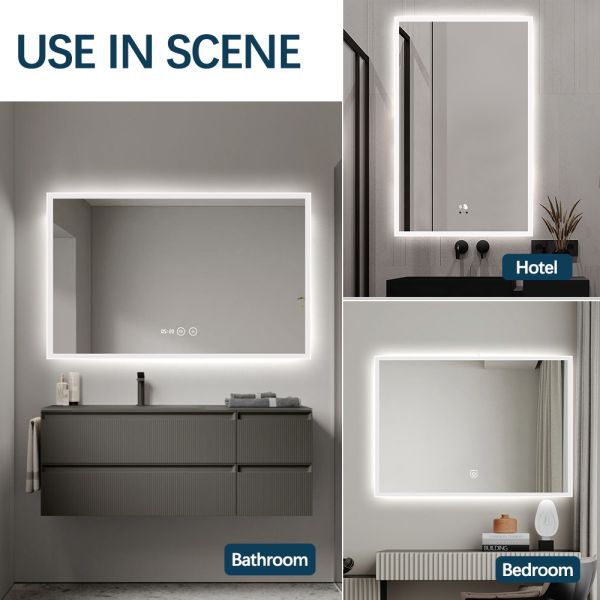 Satin Edge LED Lighted Bathroom Mirror , Custom Illuminated Bathroom Mirrors