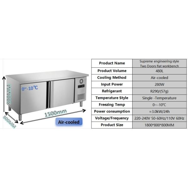 Stainless Steel Two Door Undercounter Freezer Modern Style Space Saving