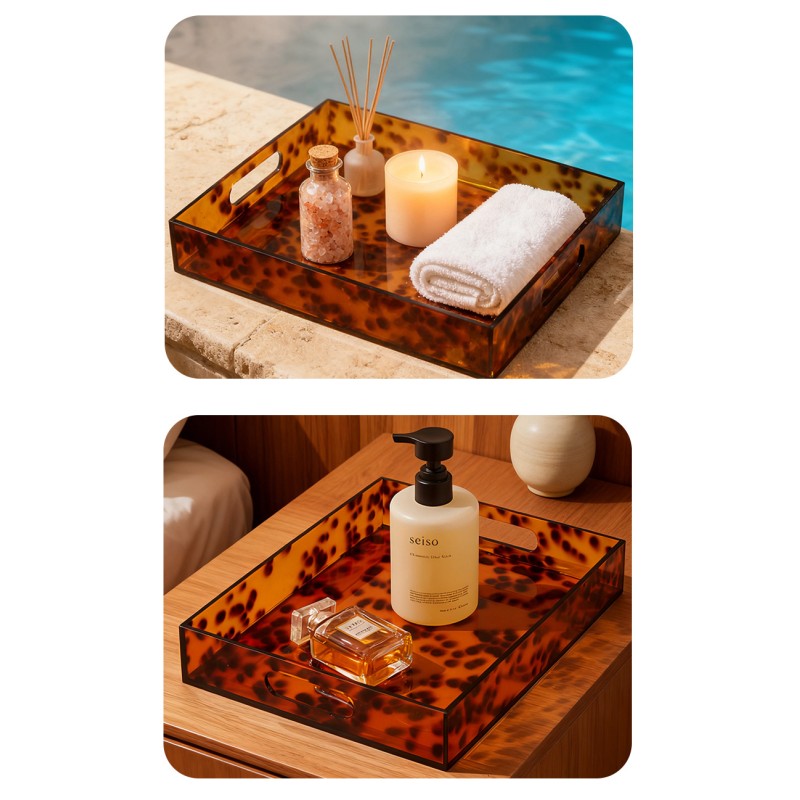 Customizable Acrylic Rectangular Leopard-print Amber Acrylic Snack Tray Makeup Storage Tray for Home