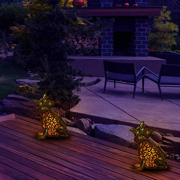 Metal 9.8 Inches 0.01W Cat Solar Garden Lights