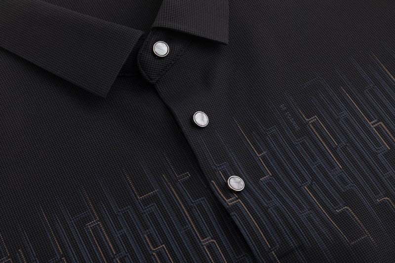 Men's Textured Long-Sleeve Polo Shirt with Gradient Stripe Print and Wrinkle-Resistant Fabric