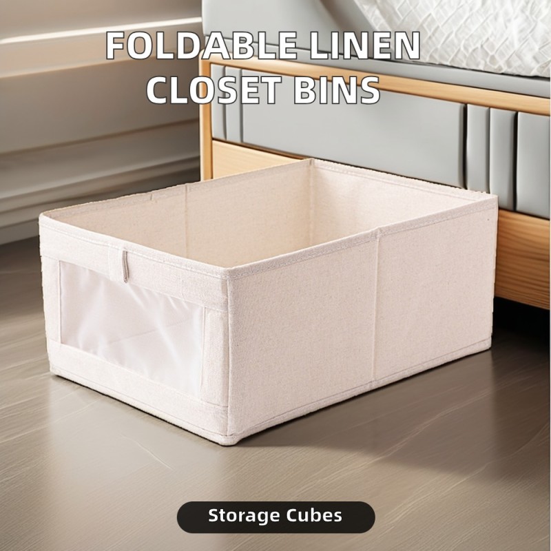 Clear Window Linen Closet Baskets Foldable Organizer Bins for Kitchen Spice Storage Closet Clothing and Jeans Organization