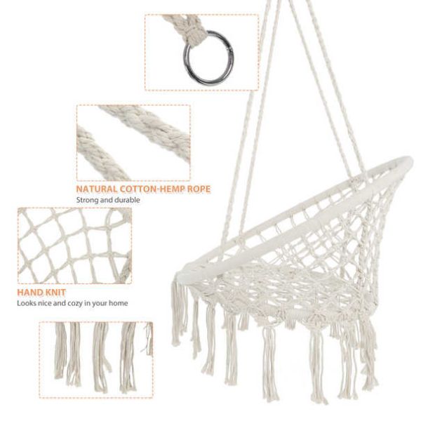 Max 330Lbs Indoor Hanging Rope Chair 7Pounds For Bedroom