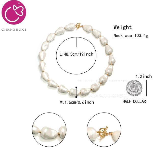 Women New Fashion Large Baroque Pearl Necklace Faux Pearl Jewelry Gold Beaded Irregular Pearl Chokers Necklaces
