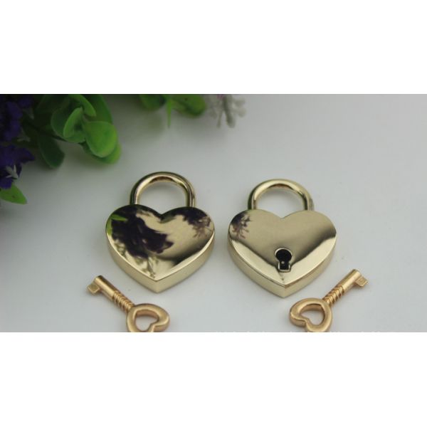 Bag heart-shaped shape light gold hardware decorative wedding padlock luggage hanging concentric lock