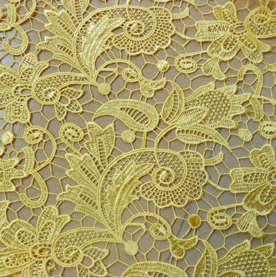 Polyester +Milk Silk Water Soluble Embroidery   Fabric with Yellow Color