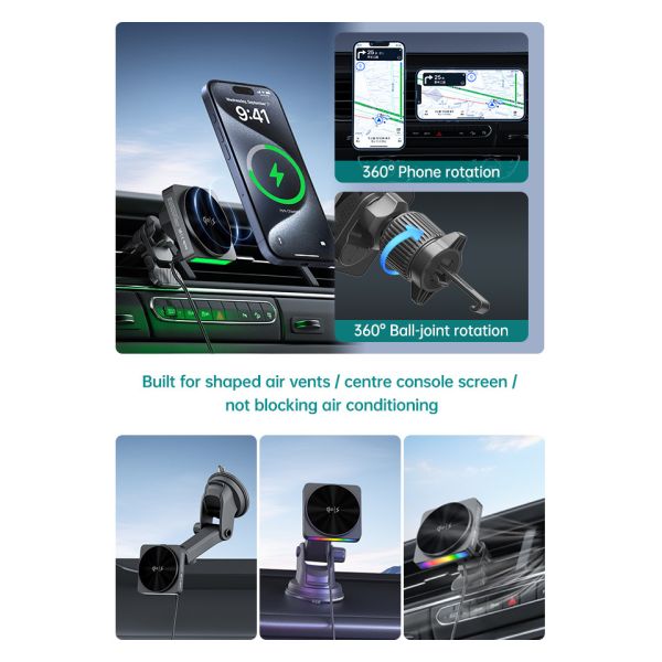 QI2 Diseño de una sola pieza estirada de todo metal Cargador inalámbrico Magsafe Monte de automóvil 9 Colores claros Tectura de metal completo