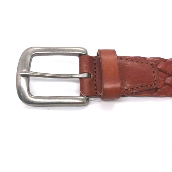 Men's Casual Real Braided Leather Belt Antique Silver Pin Buckle 35mm