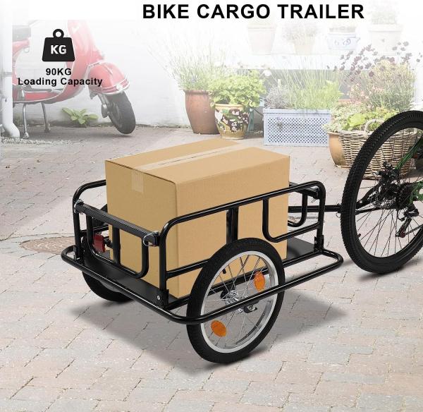 Foldable Bike Cargo Trailer with Bike Hitch, Bicycle Wagon Trailer with 16 Wheels & Reflectors, Large Loading