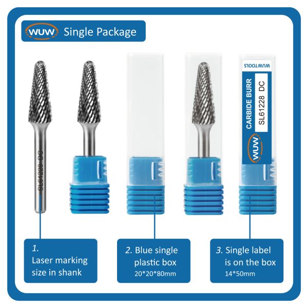 RTS Free Sample Double Cut Ball Nosed Cone Burs  Drill Bits 6mm 1/4