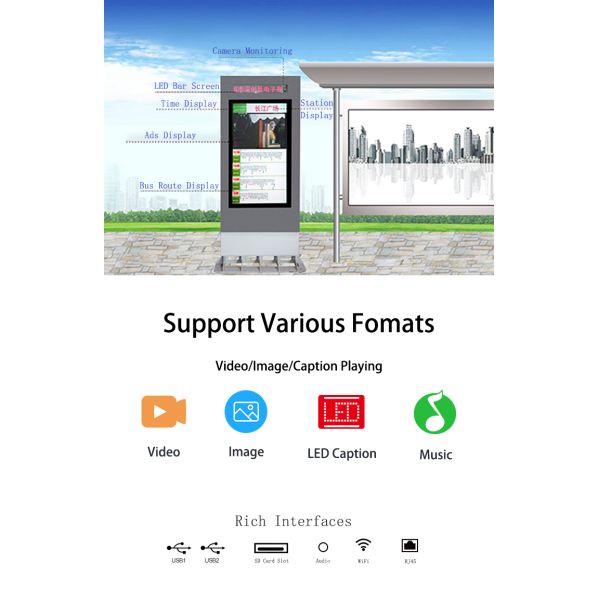 Outdoor Waterproof Freestanding Bus Station Advertising Billboard Screen LED LCD Digital Signage Displays for Elevator Education
