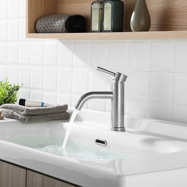 Hotel Bathroom Vanity Faucet with Ceramic Valve Core and Brushed Nickel Finish