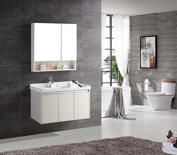 Multi Layer Bathroom Vanity Cabinets Solid Wood Wall Mounted Modern Style