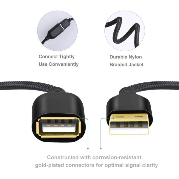 USB 3.0 Extension Straight USB Cable Type A Male To Female Durable Braided Material