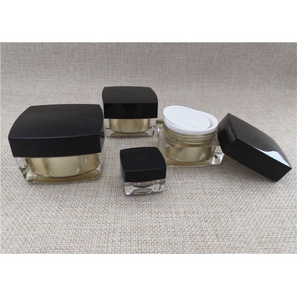 Anti Bacterial Acrylic Jars For Cosmetics Black / Gold Color Square Shape