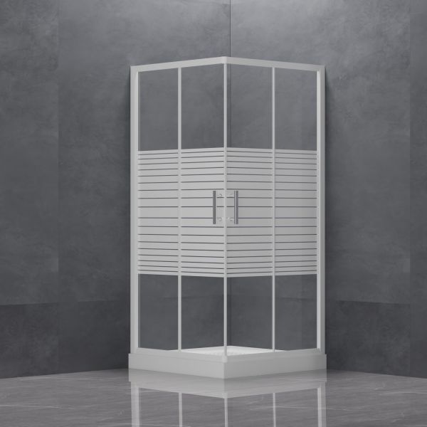 Clear Tempered Glass Double Door Square Shower Enclosure in Black Electroplated Frame