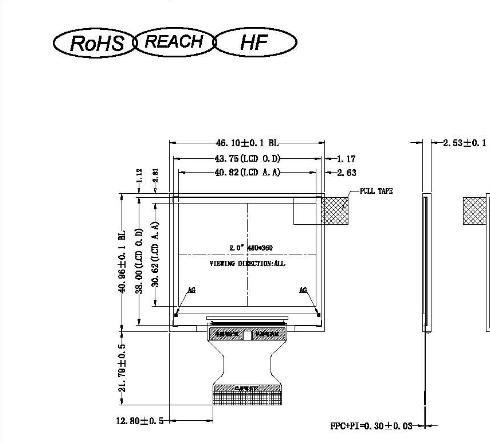 2.0inch 480*360 IPS TFT LCD Module with Mipi Interface for High Resolution Display